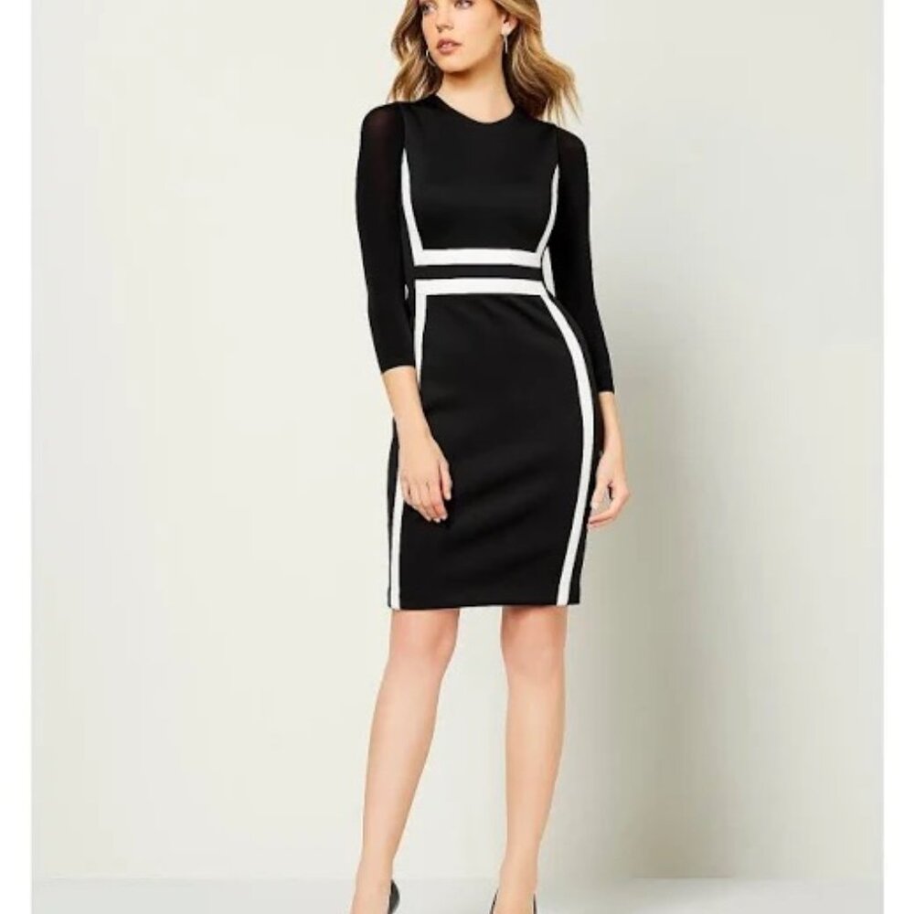 Calvin Klein Women's Black & White Color Block Scuba Sheath Dress Size 4